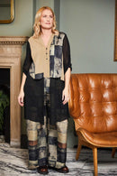 Wide Leg Print Pull up Trousers - Champagne Beige