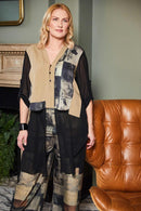 Wide Leg Print Pull up Trousers - Champagne Beige