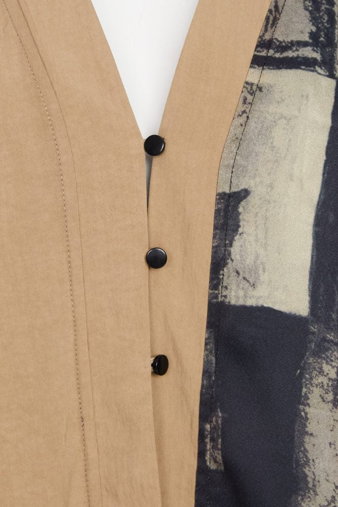 Print Jacket With Chiffon Hemline - Champagne Beige