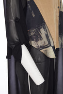 Print Jacket With Chiffon Hemline - Champagne Beige