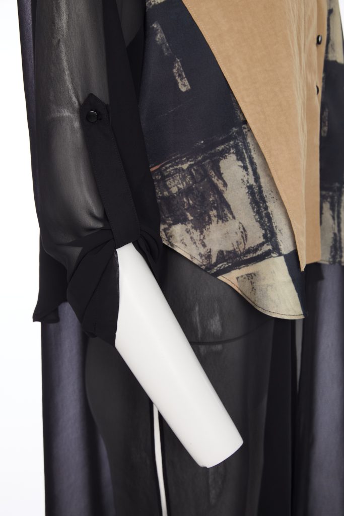 Print Jacket With Chiffon Hemline - Champagne Beige