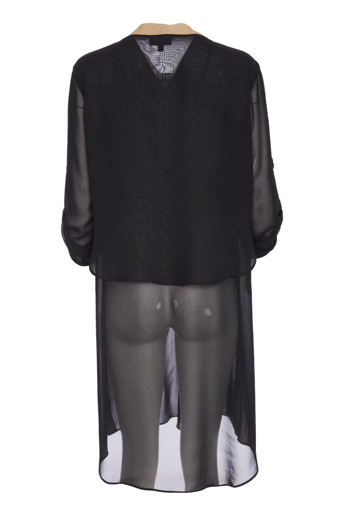 Print Jacket With Chiffon Hemline - Champagne Beige