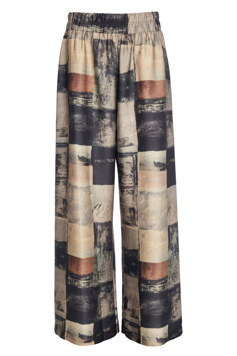 Wide Leg Print Pull up Trousers - Champagne Beige