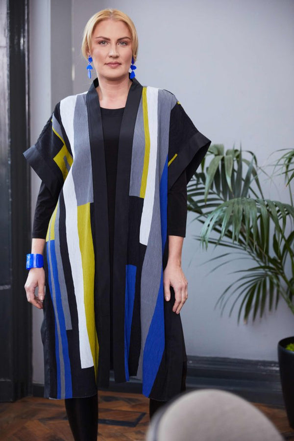 Long Line Cardi W/Plain Underdress - Lapis/black