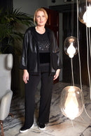 Leatherette Jacket W/Contrast Zip - Black