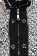 High Neck Wool Mix Coat - Black/white