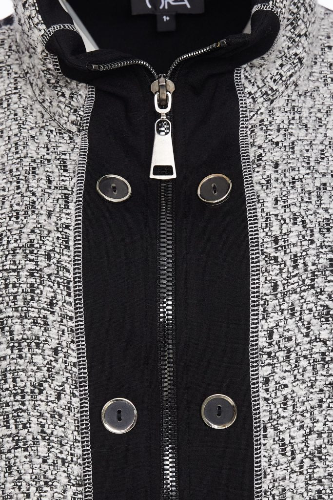 High Neck Wool Mix Coat - Black/white