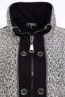 High Neck Wool Mix Coat - Black/white