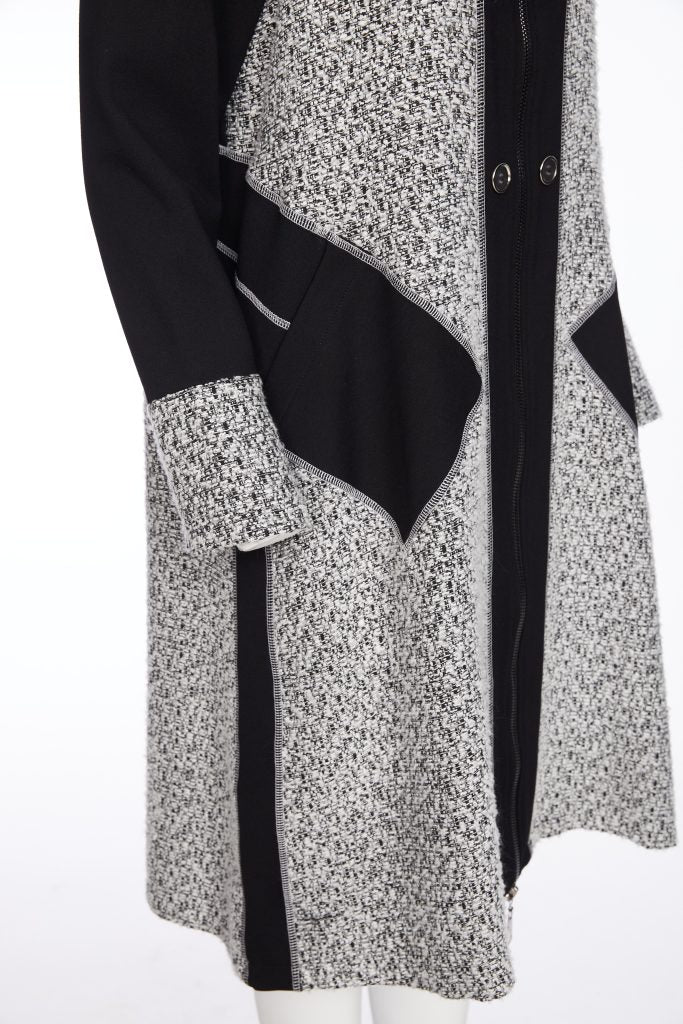 High Neck Wool Mix Coat - Black/white