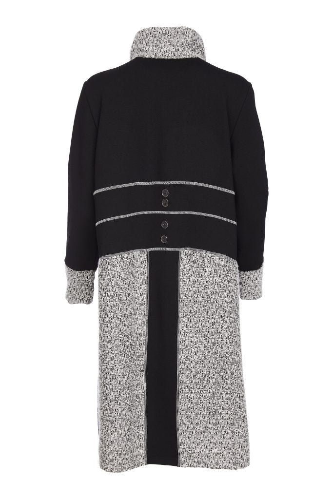 High Neck Wool Mix Coat - Black/white