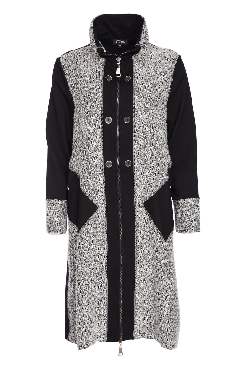 High Neck Wool Mix Coat - Black/white