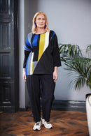 Crinkle Block Top W/Contrast Panel - Lapis/black