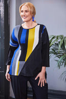Crinkle Block Top W/Contrast Panel - Lapis/black