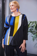 Crinkle Block Top W/Contrast Panel - Lapis/black