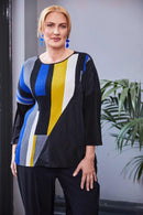 Crinkle Block Top W/Contrast Panel - Lapis/black