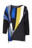 Crinkle Block Top W/Contrast Panel - Lapis/black