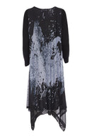 Soft Mesh Print Round Neck Dress - Grey