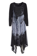 Soft Mesh Print Round Neck Dress - Grey