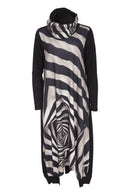 V neck Print Dress - Taupe/black