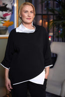 Embossed Angle Hem Top - Black/white