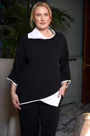 Embossed Angle Hem Top - Black/white