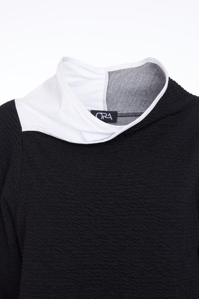 Embossed Angle Hem Top - Black/white