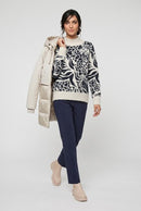 Coastal Look Animal Print Jumper - Ink Blue