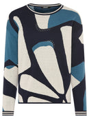 Print Round Neck Jumper - Ink Blue