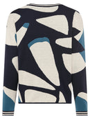 Print Round Neck Jumper - Ink Blue