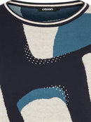 Print Round Neck Jumper - Ink Blue