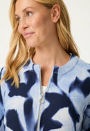 Refresh Zip Through Print Cardigan - Ink Blue
