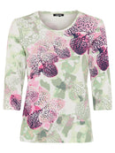 Spring Garden Print 3/4 Sleeve Tee - Electric Fuchsia