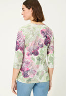 Spring Garden Print 3/4 Sleeve Tee - Electric Fuchsia