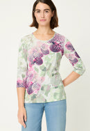 Spring Garden Print 3/4 Sleeve Tee - Electric Fuchsia