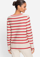 Striped Round Neck Jumper - Red Rose