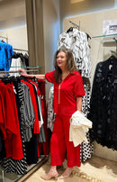 Pointelle V Neck Jumper - Radiant Red