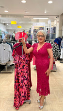 Stretch-Lace Trumpet Dress - Geranium