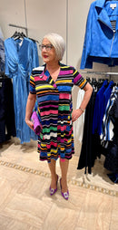 Stripe Print Trapeze Dress - Black/multi