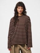 Sadie Long Sleeve Stripe T-Shirt - Hot Fudge/cloud Dancer