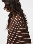 Sadie Long Sleeve Stripe T-Shirt - Hot Fudge/cloud Dancer