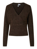 Allie Wrap V Neck Jumper - Hot Fudge Melange
