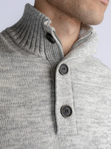 3 Button Knit - Antique White Melee