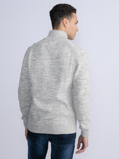 3 Button Knit - Antique White Melee