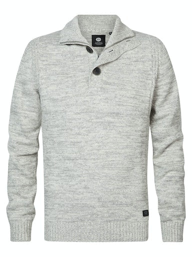 3 Button Knit - Antique White Melee