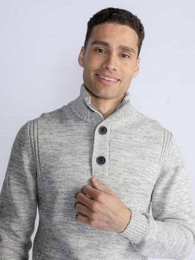 3 Button Knit - Antique White Melee