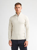 1/4 Zip Cotton Jumper - Antique White Melee