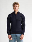 1/4 Zip Cotton Jumper - Navy Blue