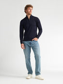 1/4 Zip Cotton Jumper - Navy Blue
