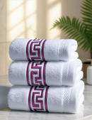 Greek Key Embroidered Towel - Burgundy
