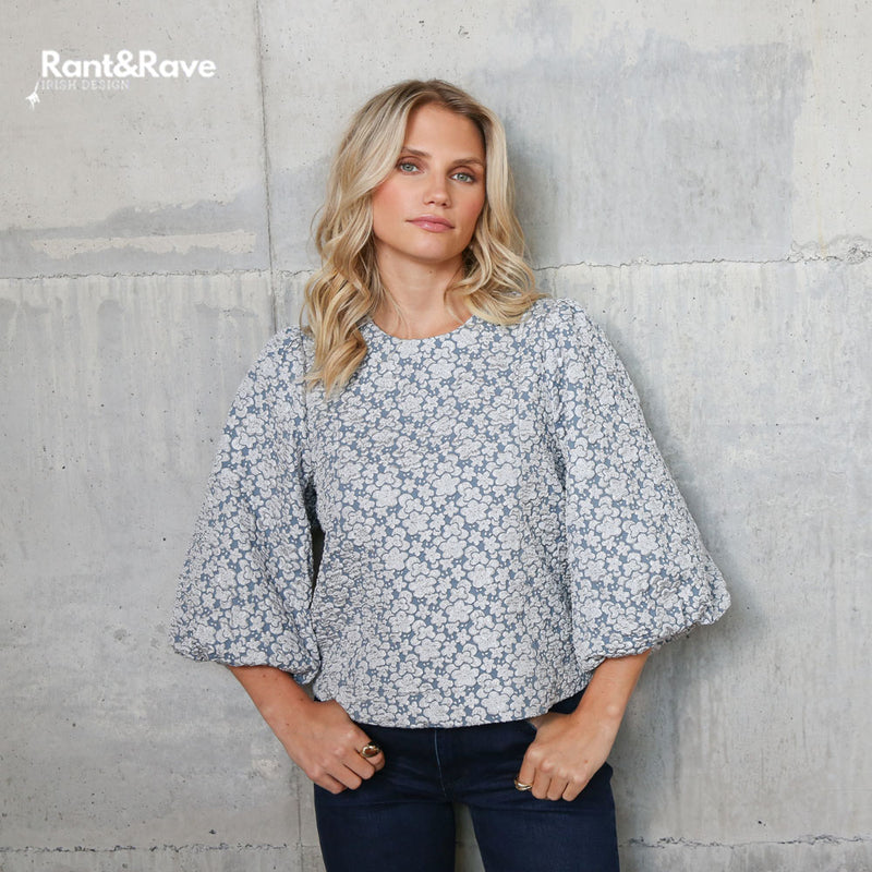 Quinn Floral Top - Ice Blue